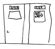 Teil von Zeichnung Startseite: Doppeltür als Link zur Übersicht der Klassenseiten